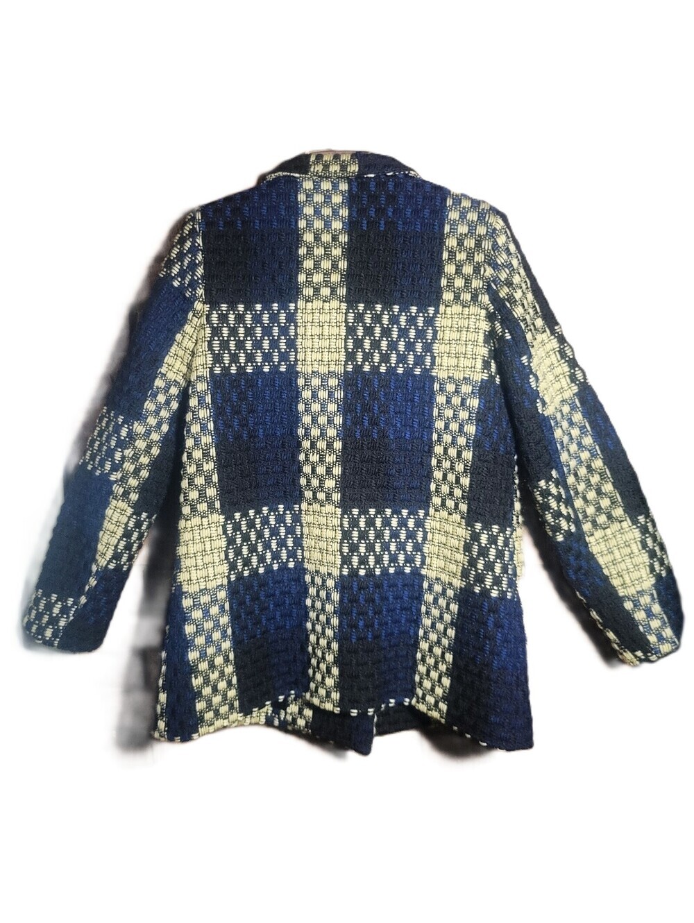 Plaid Textured Women's Jacket in Navy & Cream - Lined - Size L Classic Cottage - Picture 4 of 8